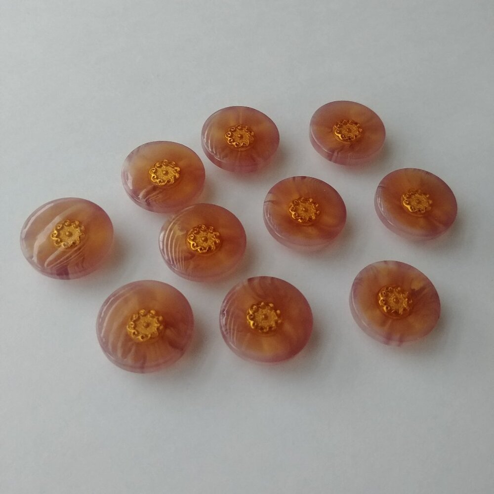 4/$20 Matching set of ten 10 buttons pale purple yellow marbled gold centre